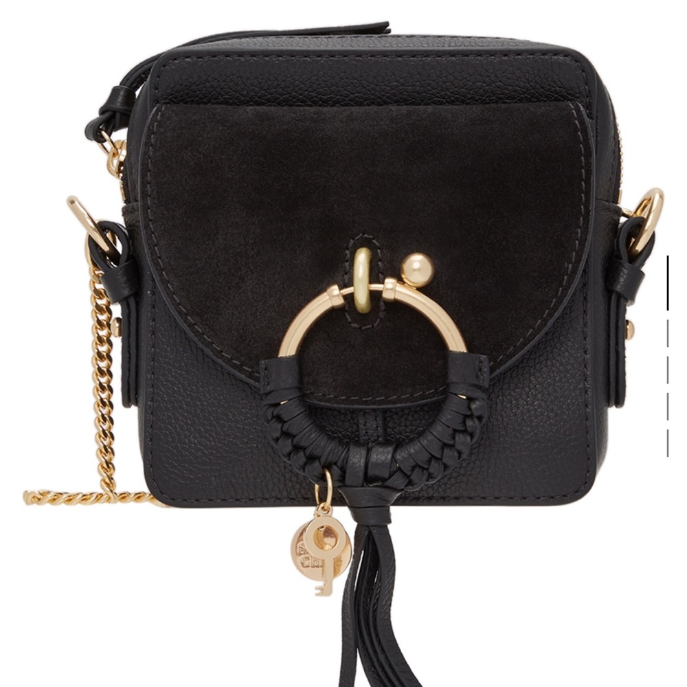 See By Chloe Black Leather & Suede Crossbody Bag with Gold Hardware